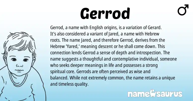 Infographic about Gerrod name meaning, Gerrod is a name from Hebrew, English origin(s).