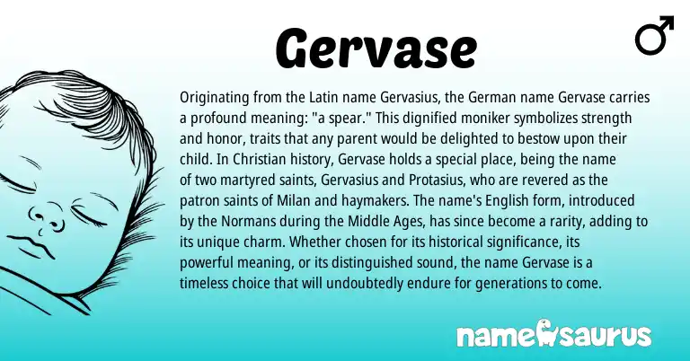 Infographic about Gervase name meaning, Gervase is a name from German, English, Latin origin(s).