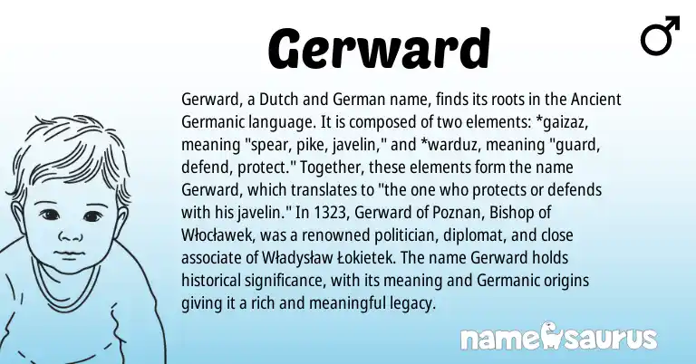 Infographic about Gerward name meaning, Gerward is a name from German, Dutch, Germanic, Ancient Germanic origin(s).