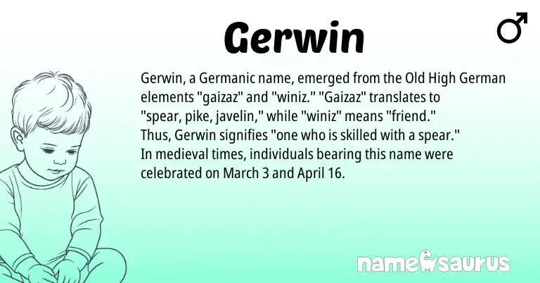 Infographic about Gerwin name meaning, Gerwin is a name from Old High German, Germanic origin(s).