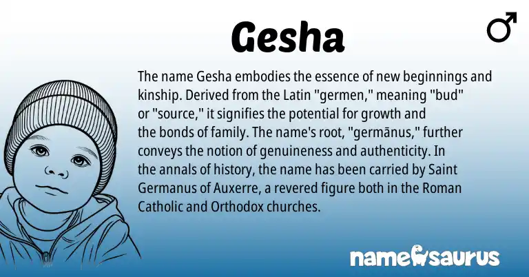 Infographic about Gesha name meaning, Gesha is a name from Roman, Latin origin(s).