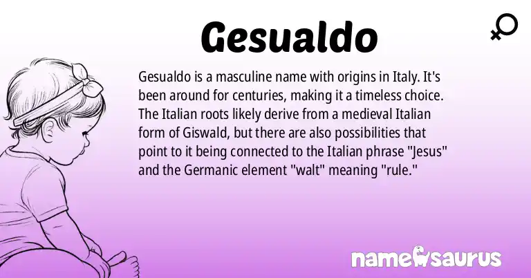 Infographic about Gesualdo name meaning, Gesualdo is a name from Italian, Medieval Italian origin(s).