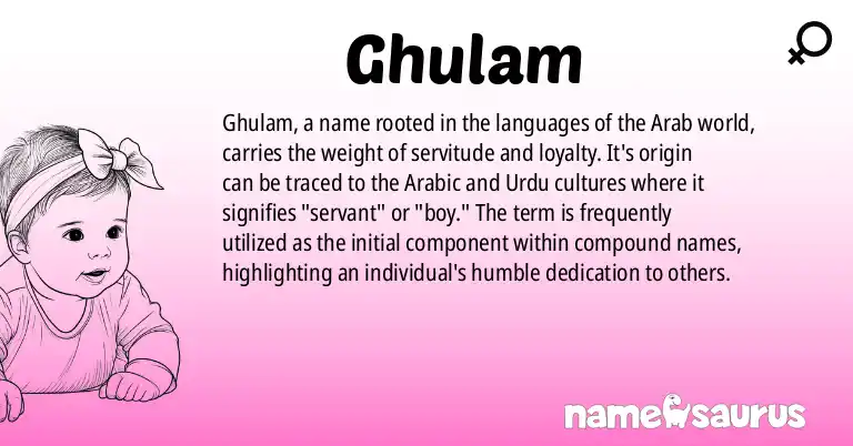 Infographic about Ghulam name meaning, Ghulam is a name from Arabic, Urdu, Pashto origin(s).