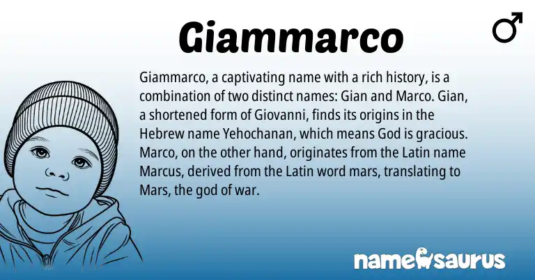 Infographic about Giammarco name meaning, Giammarco is a name from Latin, Hebrew origin(s).