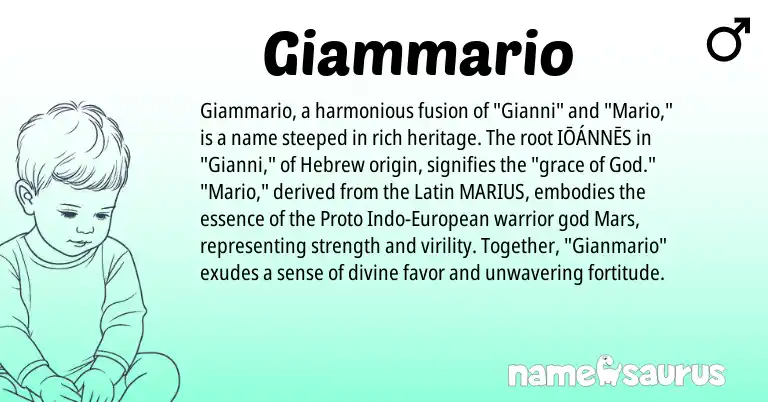 Infographic about Giammario name meaning, Giammario is a name from Latin, European, Hebrew origin(s).