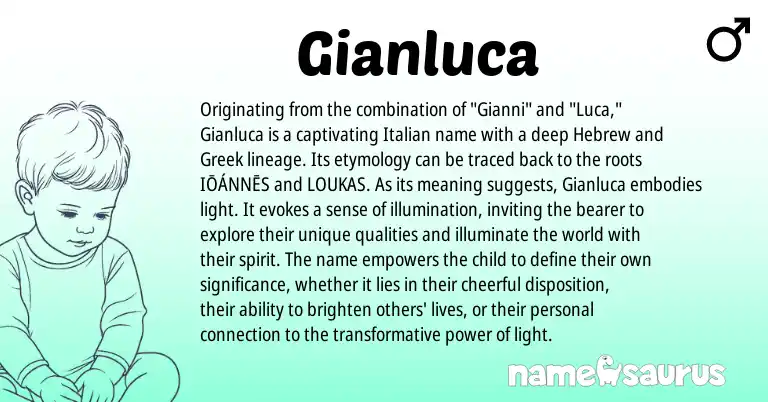 Infographic about Gianluca name meaning, Gianluca is a name from Greek, Hebrew, Italian origin(s).
