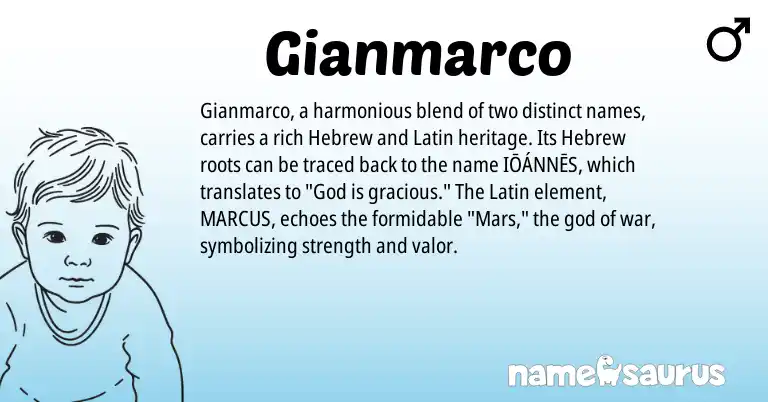 Infographic about Gianmarco name meaning, Gianmarco is a name from Latin, Hebrew origin(s).