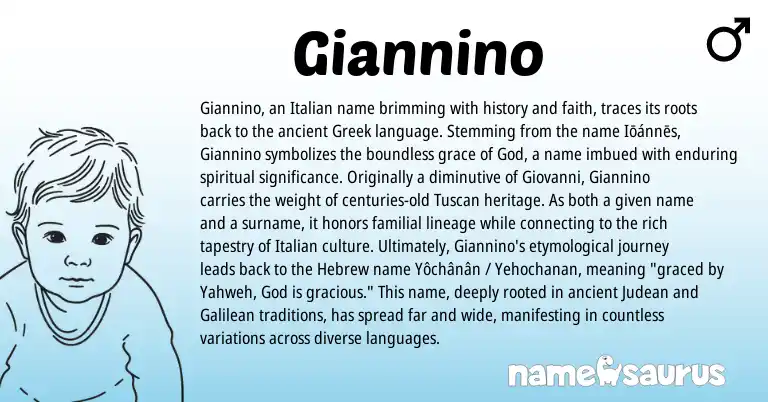 Infographic about Giannino name meaning, Giannino is a name from Greek, Hebrew, Italian origin(s).
