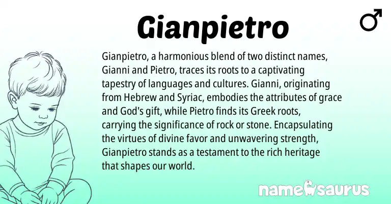Infographic about Gianpietro name meaning, Gianpietro is a name from Hebrew, Greek origin(s).