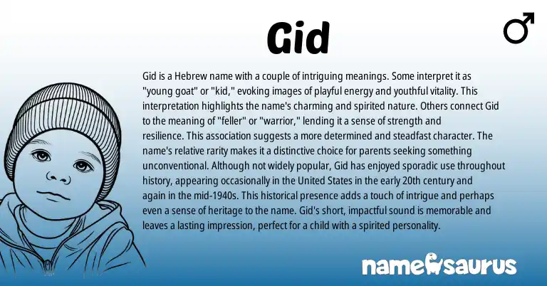 Infographic about Gid name meaning, Gid is a name from Hebrew origin(s).