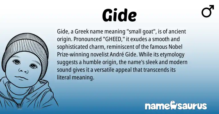 Infographic about Gide name meaning, Gide is a name from Greek origin(s).