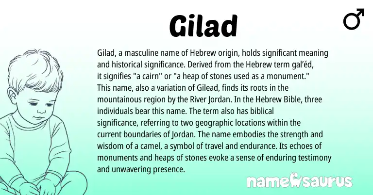 Infographic about Gilad name meaning, Gilad is a name from Hebrew origin(s).