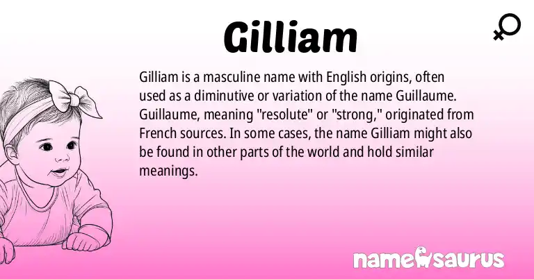 Infographic about Gilliam name meaning, Gilliam is a name from English origin(s).