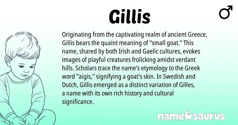 Infographic about Gillis name meaning, Gillis is a name from Irish, Greece, Gaelic, Swedish, Greek, Dutch origin(s).