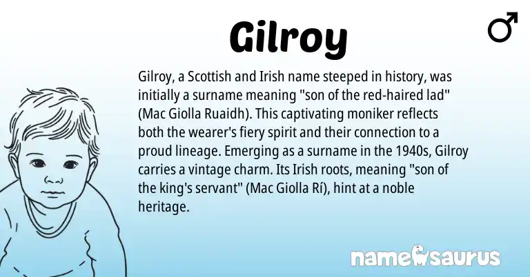 Infographic about Gilroy name meaning, Gilroy is a name from Irish, Scottish origin(s).