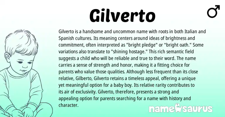 Infographic about Gilverto name meaning, Gilverto is a name from Italian origin(s).