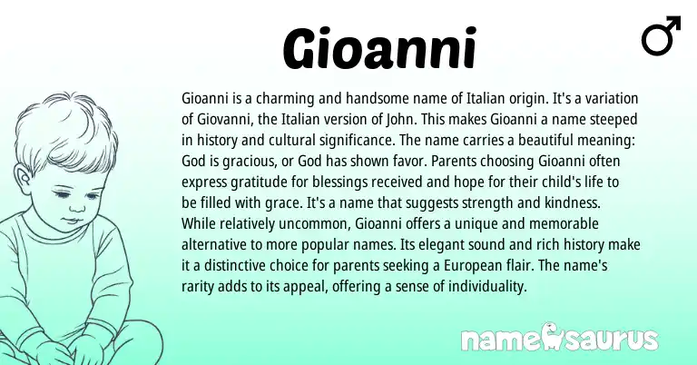 Infographic about Gioanni name meaning, Gioanni is a name from Italian origin(s).