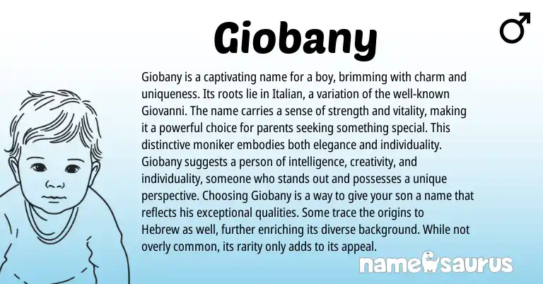 Infographic about Giobany name meaning, Giobany is a name from Hebrew, Italian origin(s).