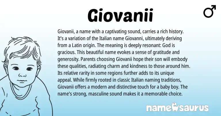 Infographic about Giovanii name meaning, Giovanii is a name from Latin, Italian origin(s).