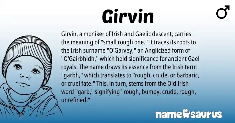 Infographic about Girvin name meaning, Girvin is a name from Irish, Gaelic, Old Irish origin(s).