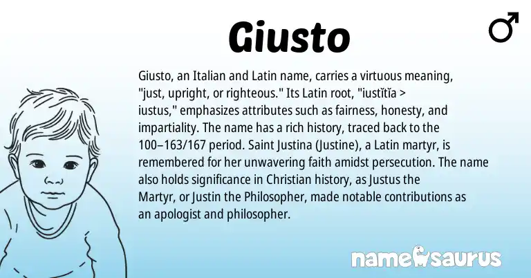 Infographic about Giusto name meaning, Giusto is a name from Latin, Italian origin(s).