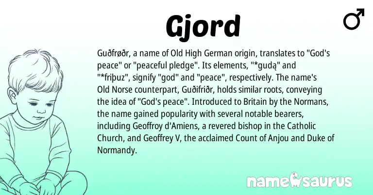Infographic about Gjord name meaning, Gjord is a name from Old High German, Old Norse origin(s).