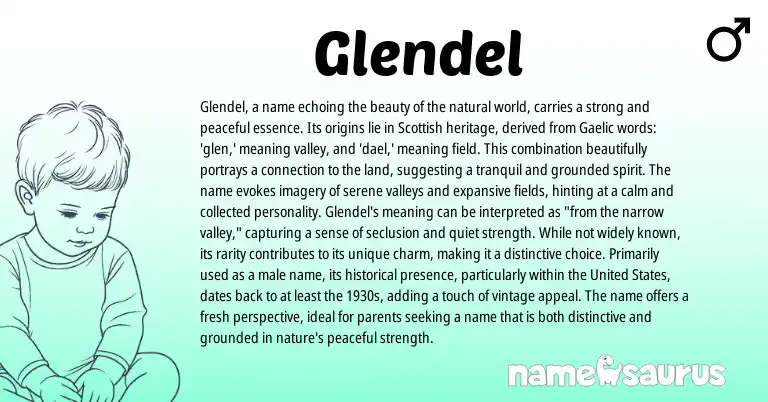 Infographic about Glendel name meaning, Glendel is a name from Scottish, Gaelic origin(s).