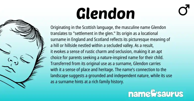 Infographic about Glendon name meaning, Glendon is a name from Scottish, England origin(s).
