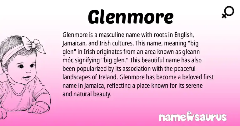 Infographic about Glenmore name meaning, Glenmore is a name from English, Jamaican, Irish origin(s).
