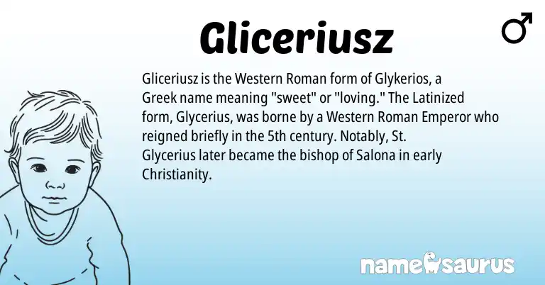 Infographic about Gliceriusz name meaning, Gliceriusz is a name from Christianity, Roman, Greek origin(s).