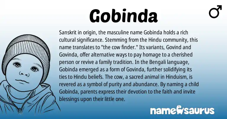 Infographic about Gobinda name meaning, Gobinda is a name from Hinduism, Sanskrit, Bengali, Hindu origin(s).