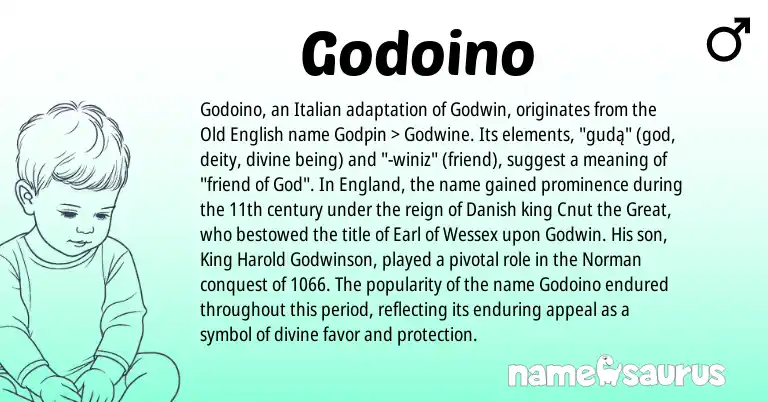 Infographic about Godoino name meaning, Godoino is a name from Danish, England, Old English, Norman, Italian origin(s).