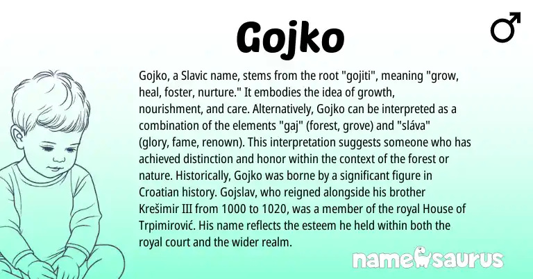 Infographic about Gojko name meaning, Gojko is a name from Croatian, Slavic origin(s).