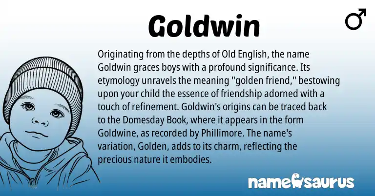 Infographic about Goldwin name meaning, Goldwin is a name from Old English origin(s).