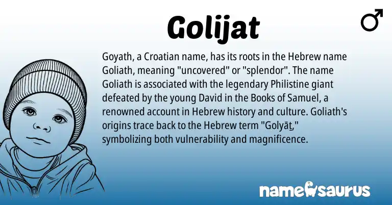 Infographic about Golijat name meaning, Golijat is a name from Croatian, Hebrew origin(s).