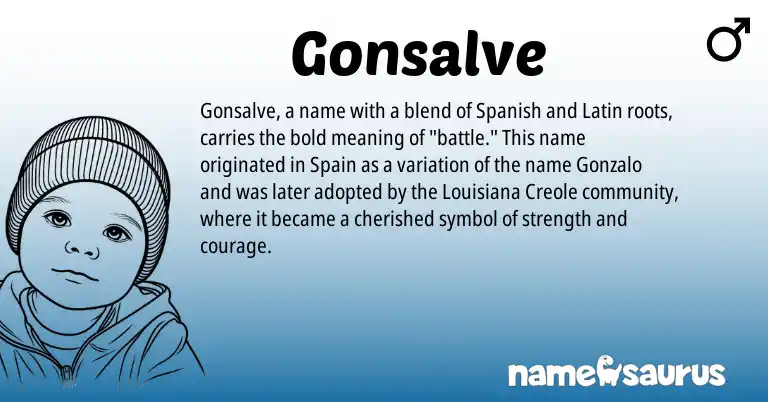 Infographic about Gonsalve name meaning, Gonsalve is a name from Spain, Spanish, Louisiana Creole, Latin origin(s).