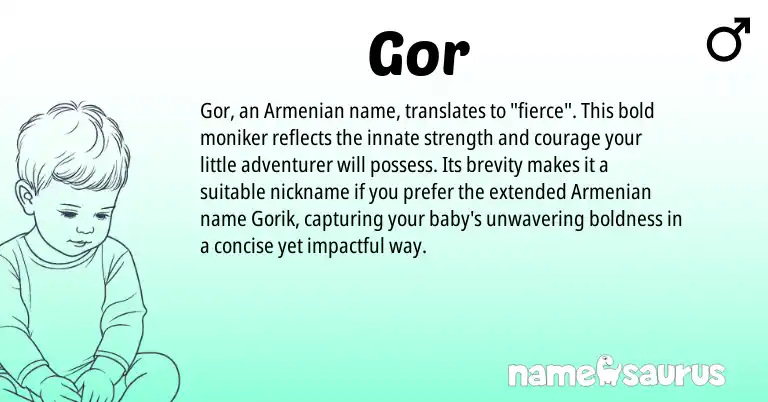Infographic about Gor name meaning, Gor is a name from Armenian origin(s).