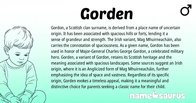 Infographic about Gorden name meaning, Gorden is a name from Irish, Scottish origin(s).