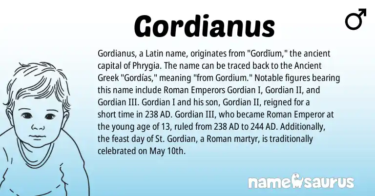 Infographic about Gordianus name meaning, Gordianus is a name from Roman, Ancient Greek, Latin origin(s).