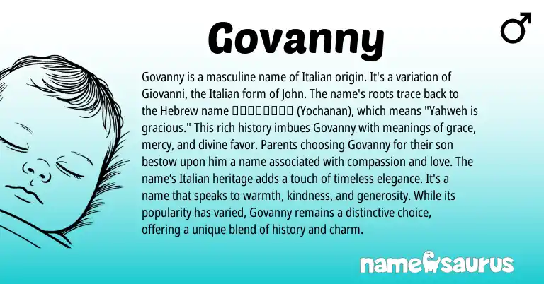 Infographic about Govanny name meaning, Govanny is a name from Hebrew, Italian origin(s).