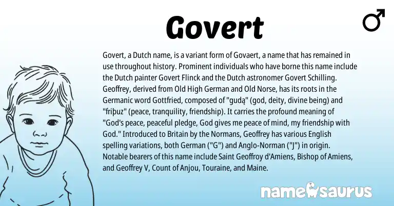 Infographic about Govert name meaning, Govert is a name from English, Germanic, Anglo-Norman, German, Dutch, Norse origin(s).