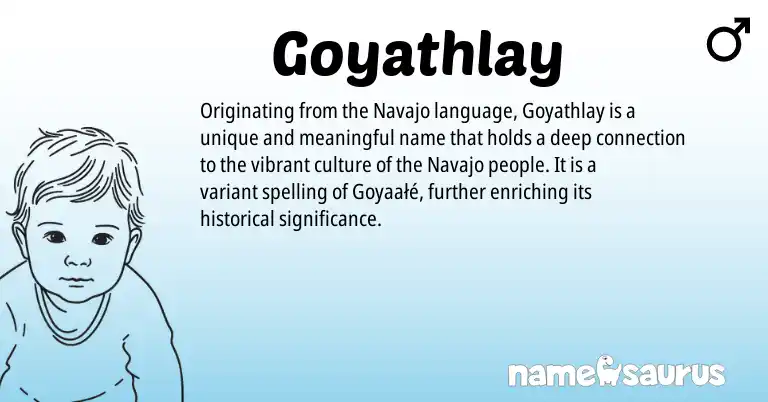 Infographic about Goyathlay name meaning, Goyathlay is a name from Navajo origin(s).
