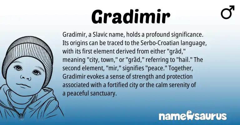 Infographic about Gradimir name meaning, Gradimir is a name from Croatian, Slavic, Serbo origin(s).