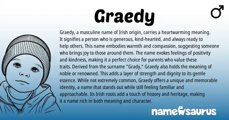 Infographic about Graedy name meaning, Graedy is a name from Irish origin(s).