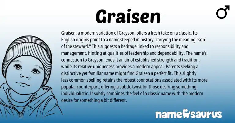 Infographic about Graisen name meaning, Graisen is a name from English origin(s).