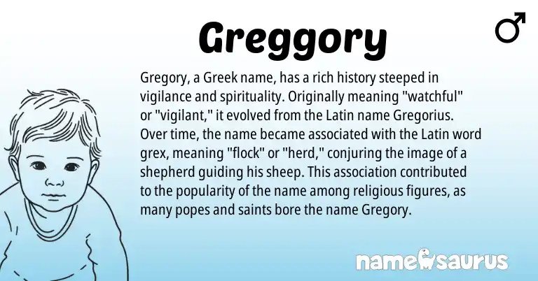 Infographic about Greggory name meaning, Greggory is a name from Latin, Greek origin(s).