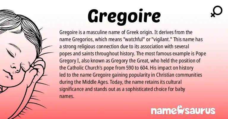 Infographic about Gregoire name meaning, Gregoire is a name from Greek origin(s).