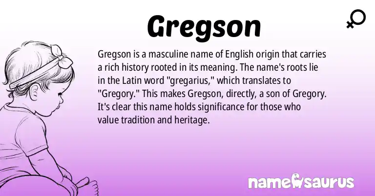 Infographic about Gregson name meaning, Gregson is a name from English origin(s).