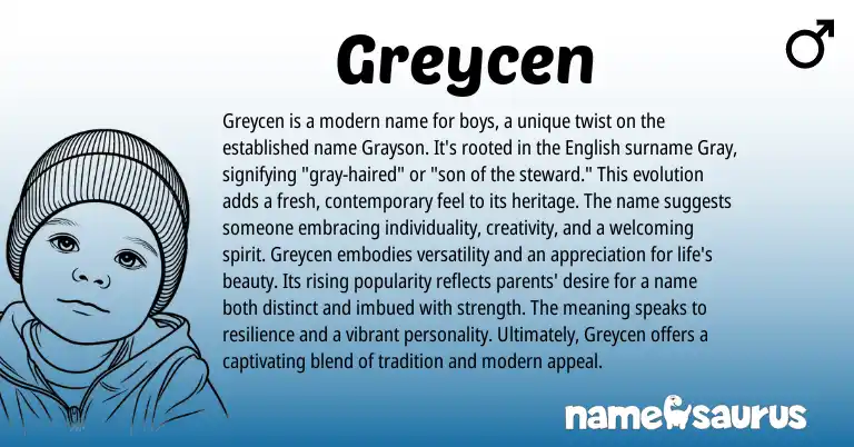 Infographic about Greycen name meaning, Greycen is a name from English origin(s).