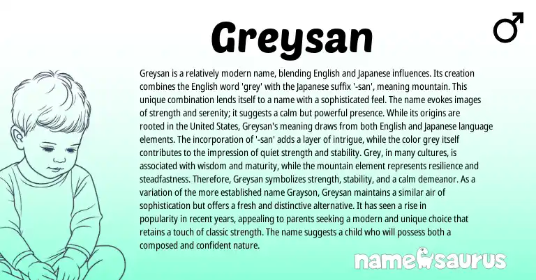 Infographic about Greysan name meaning, Greysan is a name from Japanese, English origin(s).